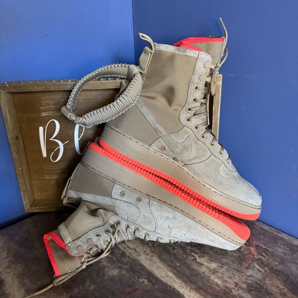 Nike Men s SF Air Force 1 Shoe Khaki Rush Coral, Men’s 11 US - Picture 5 of 8